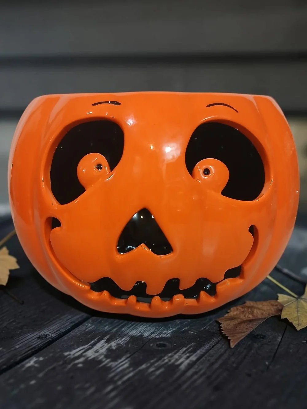 Orange Ceramic Jack-O'-Lantern Pumpkin Luminary